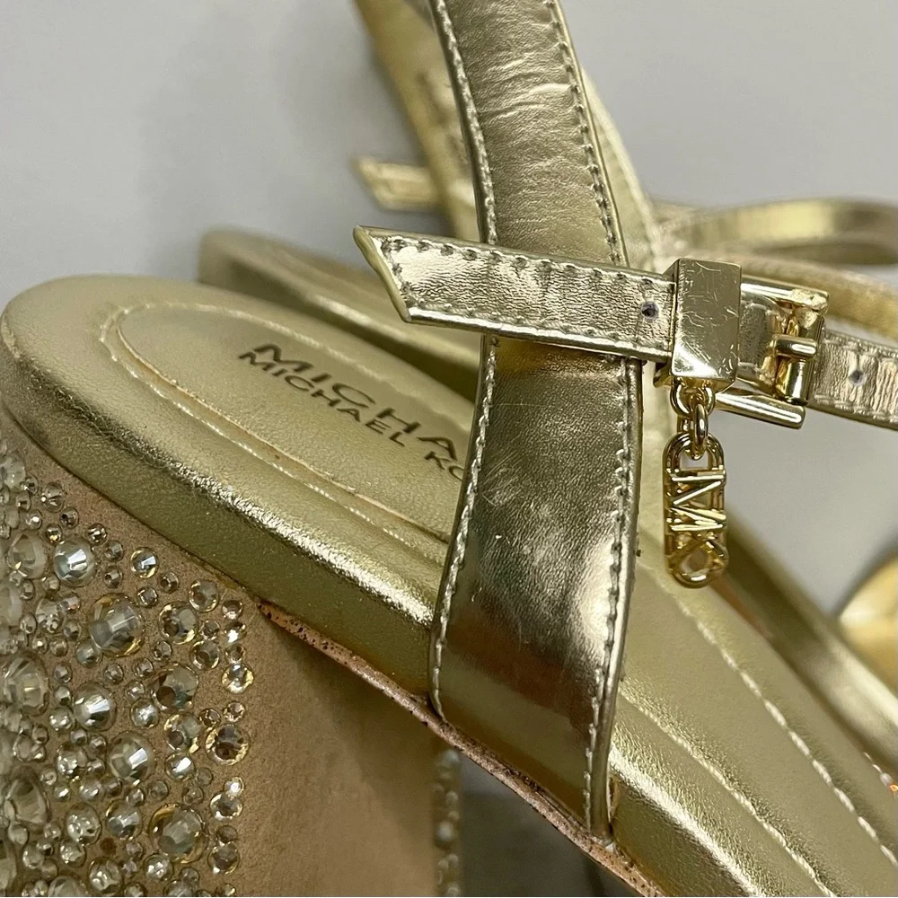 MICHAEL MICHAEL KORS Laci Embellished Metallic Leather Platform Sandal